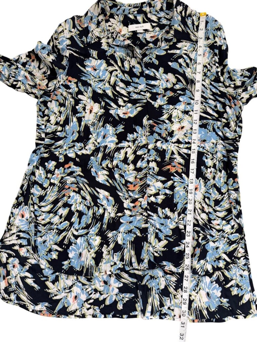 Reiss Womens Size 10 Laura Floral Print Shirt Navy Button-Up Long Sleeves USA - Picture 7 of 8